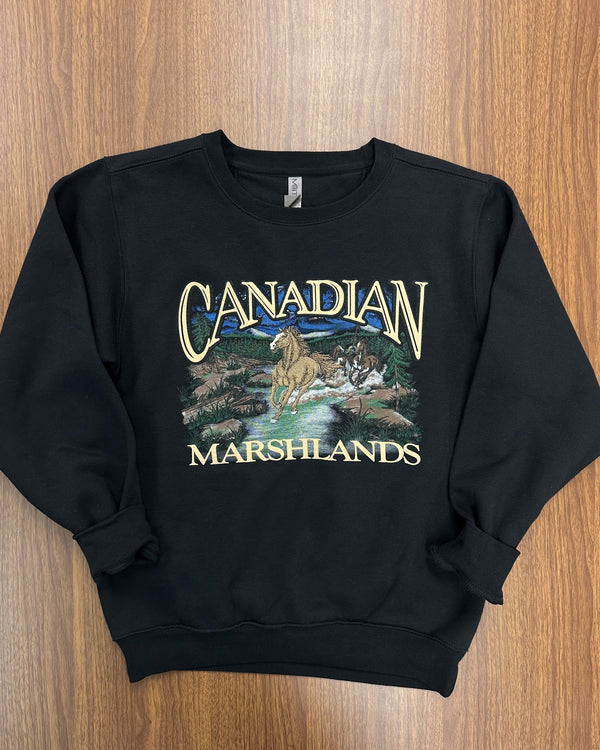 903 BLK - RETRO CANADIAN CREWNECK, HORSES