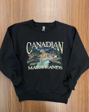 903 BLK - RETRO CANADIAN CREWNECK, HORSES