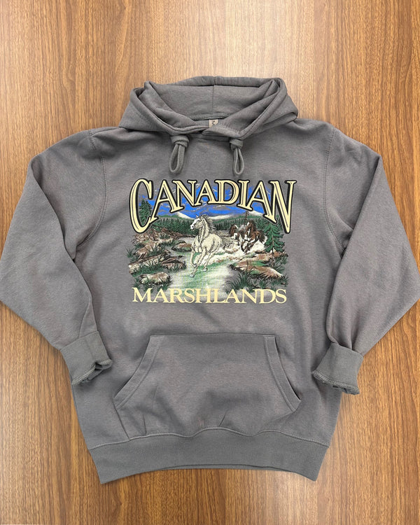 717 CGRY - RETRO CANADIAN HOODIE, HORSES