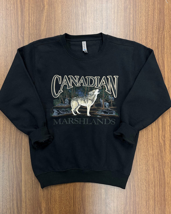 903 BLK - RETRO CANADIAN CREWNECK, WOLF