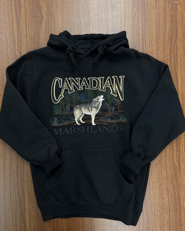 717 BLK - RETRO CANADIAN HOODIE, WOLF